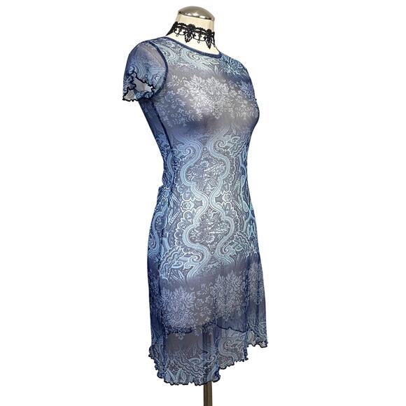 Amy Byer Vintage 90s USA Sheer Hippie Boho Fairy Lettuce Hem Short Sleeve Dress - Picture 2 of 12